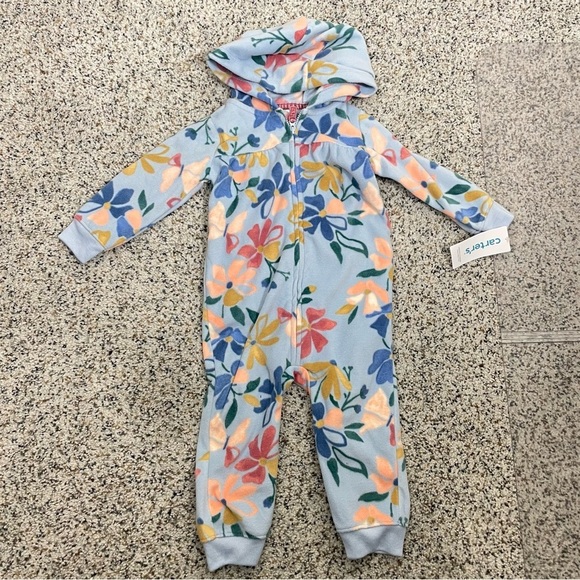 Carters Baby Floral Fleece Jumpsuit Long Sleeve Zip Front 18 Months Blue Flower - Picture 8 of 8